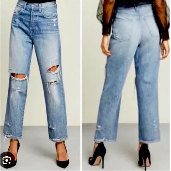Veronica Beard Blake Classic Straight High Rise Button Fly Distresses Jeans 29/8 - Picture 1 of 10